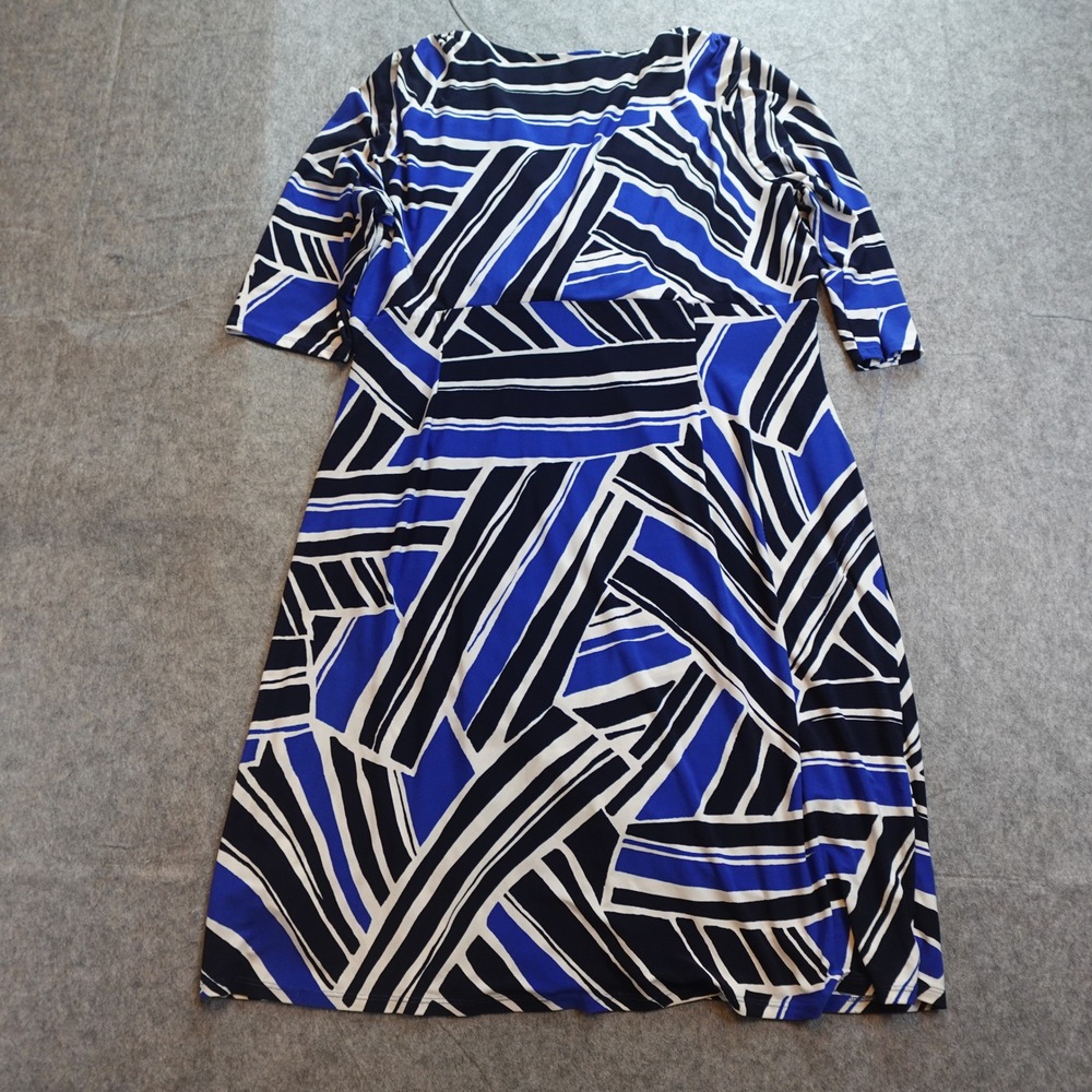 Ralph Lauren Dress Women 20W Blue Geometric Surplice Ruched Jersey Knit Sheath - Picture 5 of 10